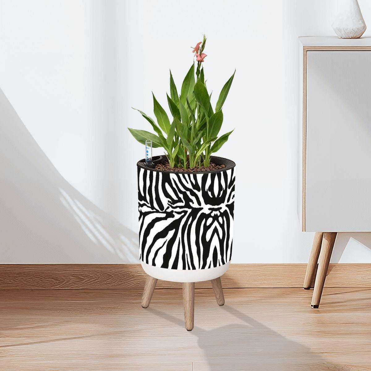 Discover Zebra Print Flower Pot with Wooden Legs, Plant Decor