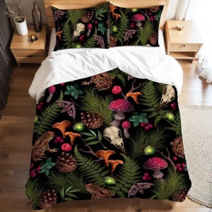 Mushroom Duvet Cover Set: Moody Cottagecore Bedding, Dark Academia Decor
