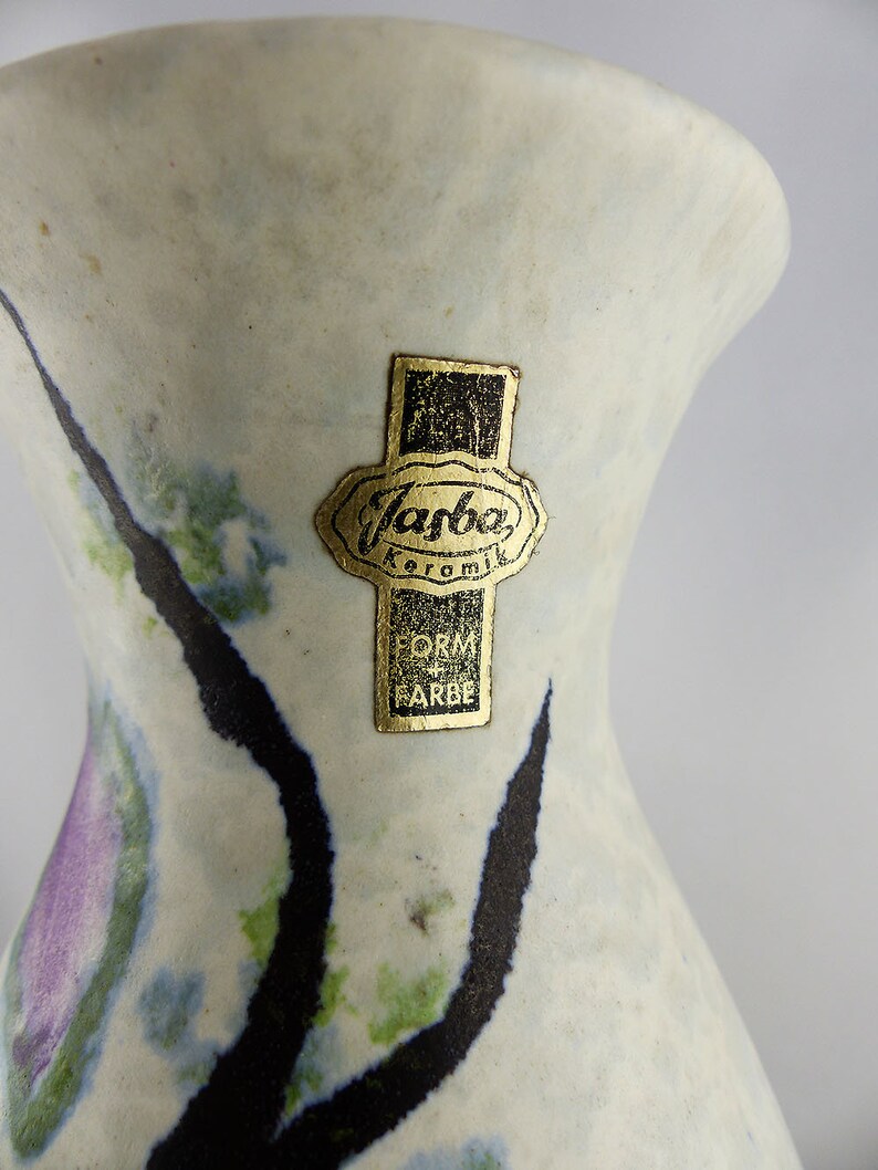 LOVELY JASBA VASE 581-16 Westgerman Pottery housewarming gift floral tree pattern mid-century ceramics fat lava vintage 60s home decor