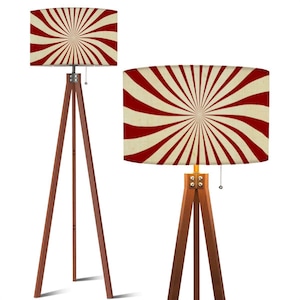 Mid-Century Modern Tripod Floor Lamp: 70s Sunburst Shade, Smart LED Remote, Wooden Base