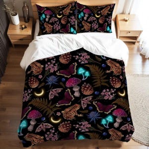 Mushroom Duvet Cover Set: Cottagecore Forest Botanical Bedding