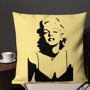 Marilyn Monroe Pillow: Yellow & Black Portrait, Hollywood Glam Decor
