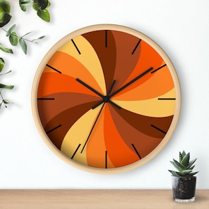 Horloge murale rétro des années 70 : cadeau de décoration moderne milieu de siècle orange soleillé