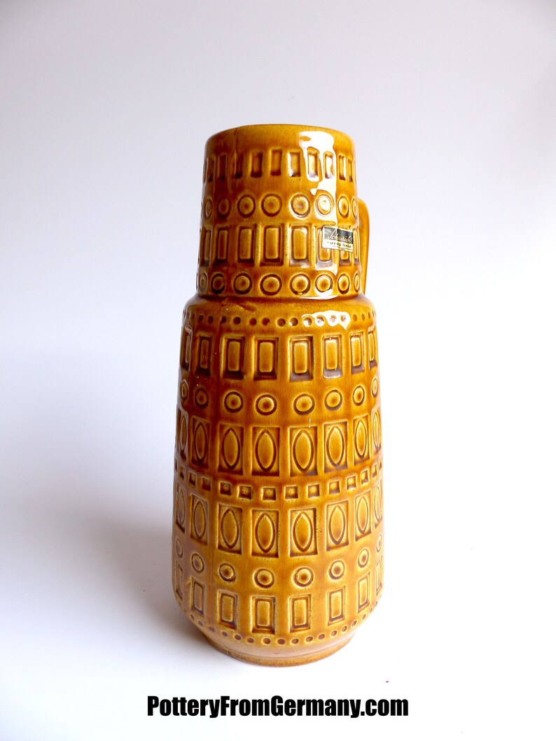 midcentury ceramics collectible vintage jug housewarming Holidays gift MUSTARD YELLOW RELIEF vase by Scheurich 416-26 Westgerman Pottery