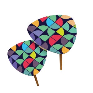 1970s Retro Bauhaus Nesting Coffee Table Set: Mid-Century Modern Tripod Side Tables