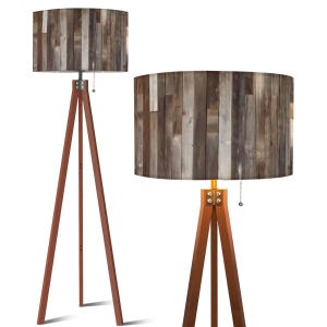 Elegant Tripod Floor Lamp – Modern Scandinavian Rustic Wood Grain Design with Linen Shade, Remote Control Smart LED Midcentury Home Lighting