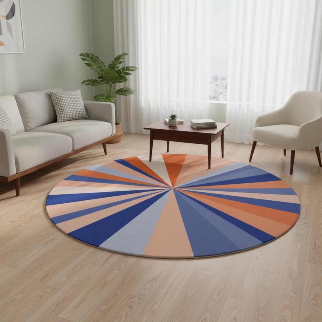Retro Round Rug Retro Vintage Round Rug – Bohemian Colorful 70s Midcentury Home Mat - Etsy
