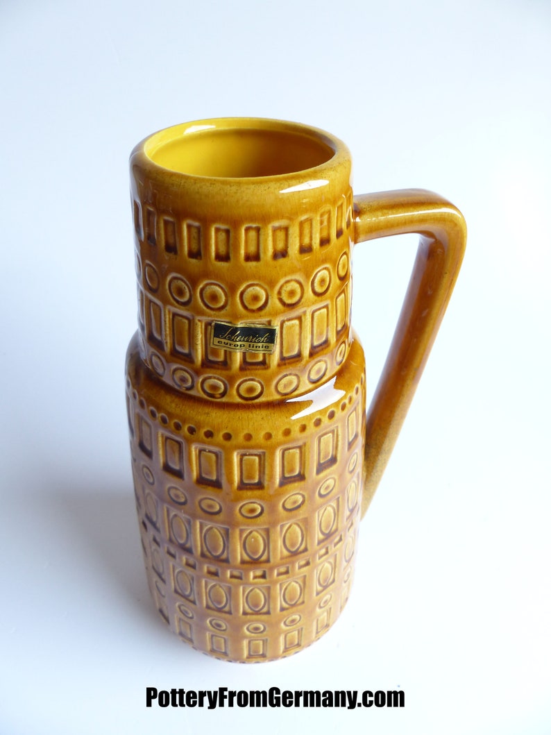 midcentury ceramics collectible vintage jug housewarming Holidays gift MUSTARD YELLOW RELIEF vase by Scheurich 416-26 Westgerman Pottery