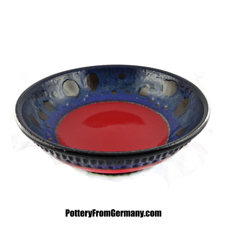 D\u00dcMLER BREIDEN BOWL 335026 blue red rare vintage Pottery Westgermany mid century fat lava plate fruit snack bowl ceramics collectors gift