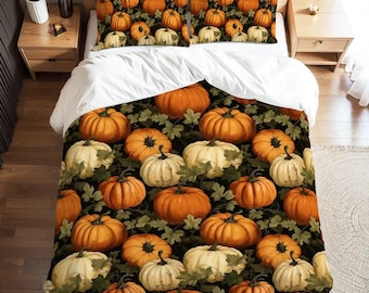 Herbstliches Bettlaken-Set Aus Mikrofaser - 4-teilig Mit Kürbis & Ahornblättern Für Doppelbett