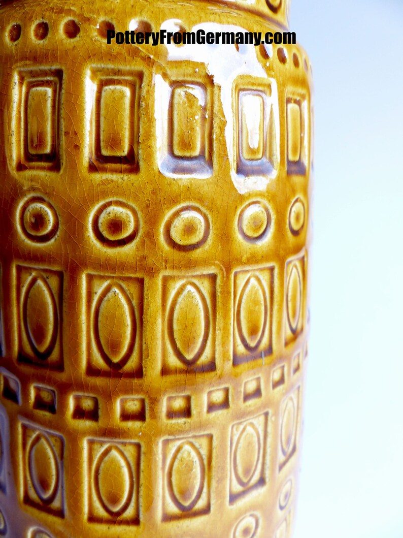 midcentury ceramics collectible vintage jug housewarming Holidays gift MUSTARD YELLOW RELIEF vase by Scheurich 416-26 Westgerman Pottery