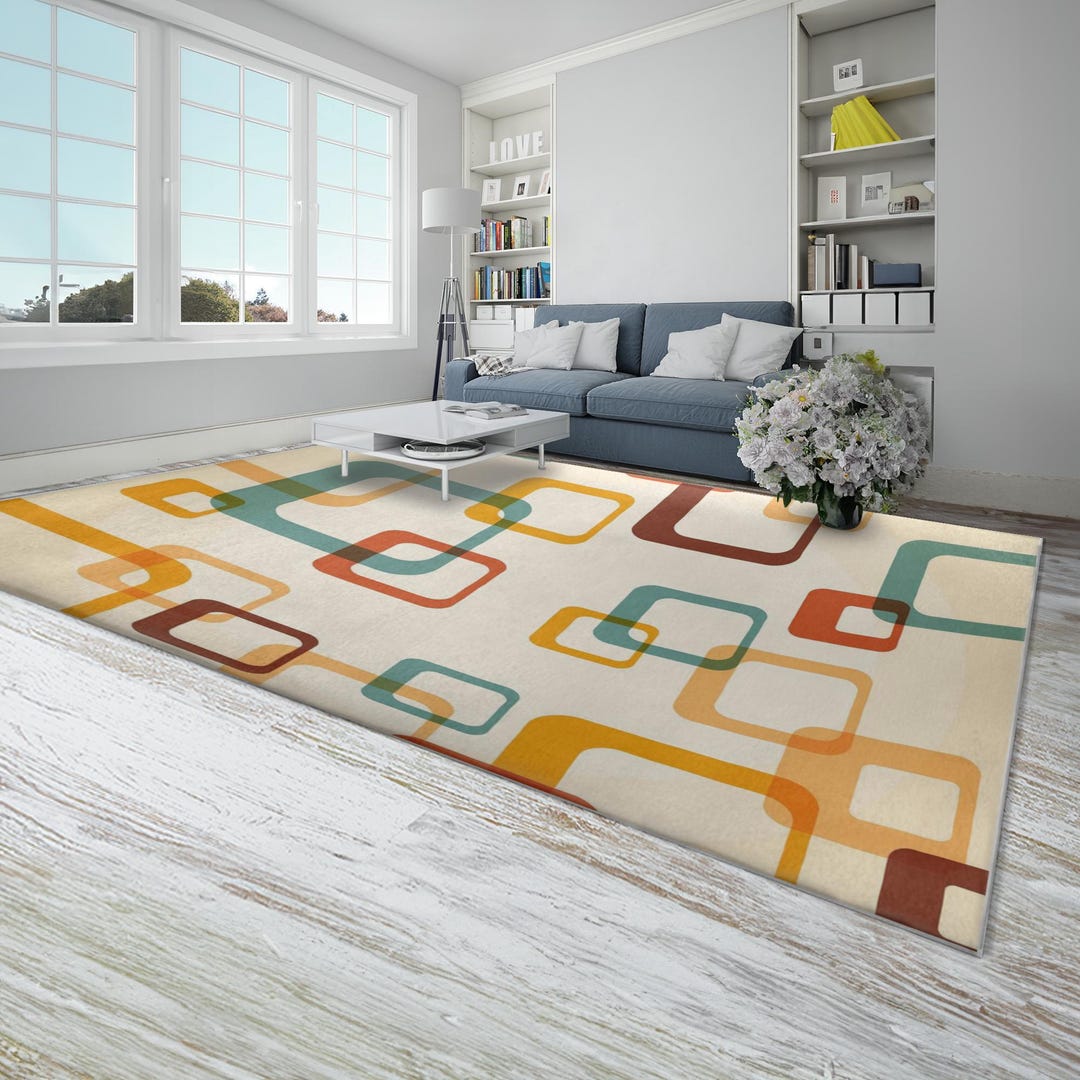 Fantastic Retro 60s 70s Design Area Rug in 9 Sizes Vibrant Midcentury ...
