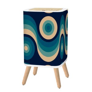 Retro 70s Small Trash Can with Lid – Nordic Midcentury Style Square Garbage Bin Blue Black Beige Vintage Wastebasket Office Kitchen Gift