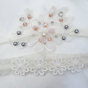 Ivory Wedding Garter Set, Glass Beaded Lace Wedding Garter Set, Ivory Lace Garter Set, Wedding Garter Set, Bridal Garter Set