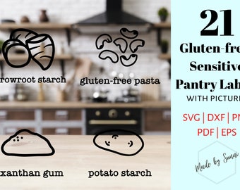 Gluten-free/Gluten-sensitive Pantry labels SVG Basic Bundle, Kitchen Labels SVG, Picture Pantry Labels SVG