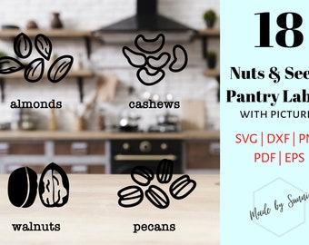 Nuts & Seeds Pantry labels SVG Basic Bundle, Kitchen Labels SVG, Picture Pantry Labels SVG