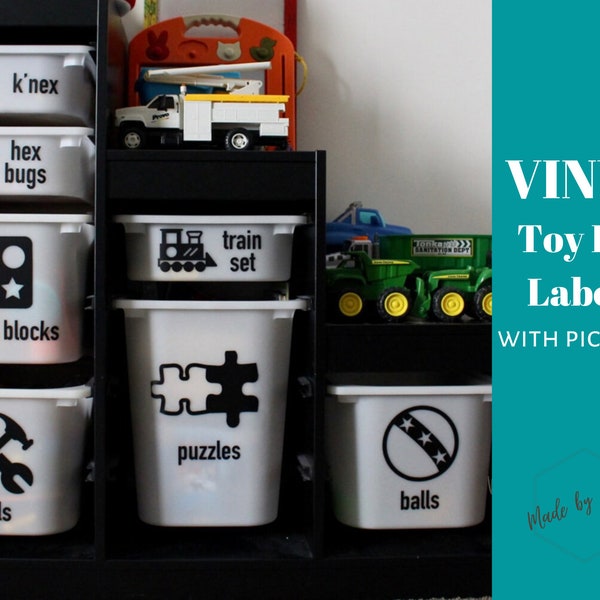 VINYL toy organization, toy bin labels, toy storage, picture labels, Ikea TROFAST bin labels, CUSTOM labels
