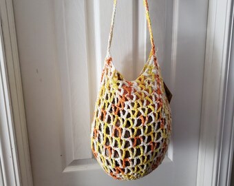 Candy-corn crocheted produce bag #1