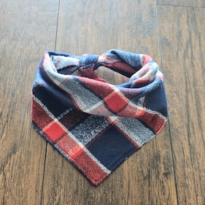 Handmade Plaid Dog Bandana: Orange, Blue Buffalo Check