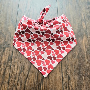 Valentine&#39;s Day Dog Bandana. Red Heart Tie on Dog Bandana. Pet Bandana.