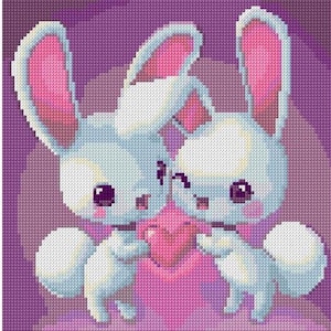 Romantic Bunnies Cross Stitch Pattern PDF Pattern Digital Download Counted Cross Stitch 14ct Bunny Rabbits Animals Love DMC Colours
