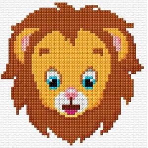 Small Lion Cross Stitch Pattern PDF Pattern Digital Download Counted Cross Stitch Wild Animal Big Cat Kids DMC Colours 14ct