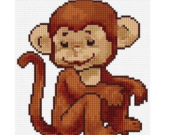 Cute Monkey Cross Stitch Pattern PDF Pattern Digital Download Counted Cross Stitch Zoo Animals Primate DMC Colours 14ct