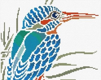 Kingfisher Cross Stitch Pattern PDF Pattern Digital Download Counted Cross Stitch Animal Cross Stitch Nature Embroidery Modern Cross Stitch