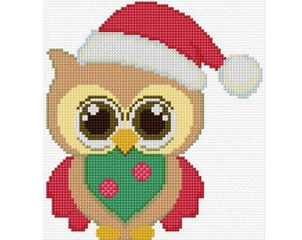 Christmas Owl Cross Stitch Pattern PDF Pattern Digital Download Counted Cross Stitch Festive Animals Birds Seasonal DMC Colours 14ct