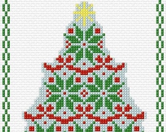 Christmas Tree With Border Cross Stitch Pattern PDF Pattern Digital Download Counted Cross Stitch Festive Seasonal Merry Xmas DMC 14ct