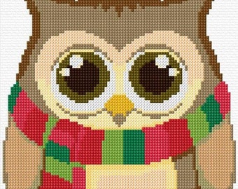 Christmas Owl Cross Stitch Pattern PDF Pattern Digital Download Counted Cross Stitch Festive Animals Birds Seasonal DMC Colours 14ct