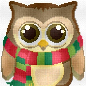 Christmas Owl Cross Stitch Pattern PDF Pattern Digital Download Counted Cross Stitch Festive Animals Birds Seasonal DMC Colours 14ct