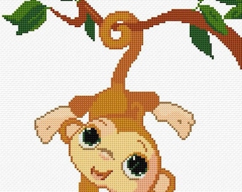 Hanging Monkey Cross Stitch Pattern PDF Pattern Digital Download Counted Cross Stitch Animal Cross Stitch Kids Cross Stitch DMC 14ct