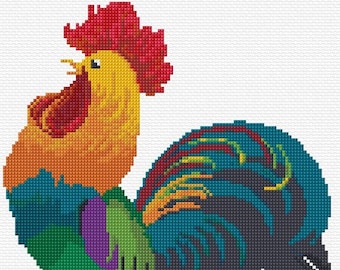 Rooster Cross Stitch Pattern PDF Pattern Digital Download Counted Cross Stitch Farm Animal Handsome Male Chicken Cute And Colourful Hen