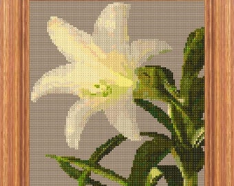 White Lily Cross Stitch Pattern PDF Pattern Digital Download Counted Cross Stitch Lily Embroidery Lily 14ct Pattern Floral Embroidery