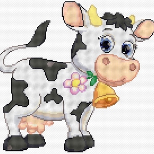 Cow Cross Stitch Pattern PDF Pattern Digital Download Counted Cross Stitch Farm Animals DMC Colours 14ct