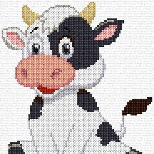 Cute Cow Cross Stitch Pattern PDF Pattern Digital Download Counted Cross Stitch Animal Pattern Farm Animal Kids Sewing DMC Cross Stitch