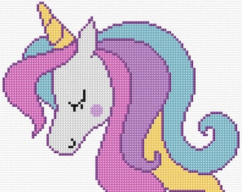 Piccolo unicorno punto croce modello PDF modello Download digitale contato punto croce creatura mitica cavallo animale magico colori DMC 14ct