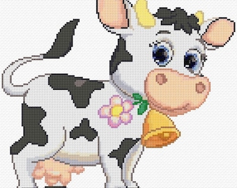 Cow Cross Stitch Pattern PDF Pattern Digital Download Counted Cross Stitch Farm Animals DMC Colours 14ct