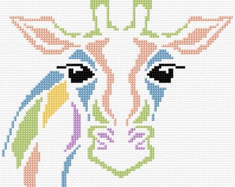 Colourful Giraffe Cross Stitch Pattern PDF Pattern Digital Download Counted Cross Stitch Zoo Animal Desert DMC Colours 14ct