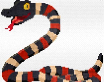 Coral Snake Cross Stitch Pattern PDF Pattern Digital Download Counted Cross Stitch Reptile Snake DMC Colours 14ct