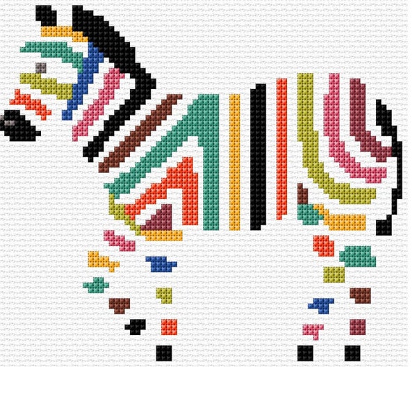 Colourful Zebra Cross Stitch Pattern PDF Pattern Digital Download Counted Cross Stitch Animal Cross Stitch Vintage DMC Colours