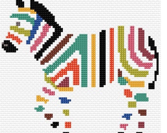 Colourful Zebra Cross Stitch Pattern PDF Pattern Digital Download Counted Cross Stitch Animal Cross Stitch Vintage DMC Colours