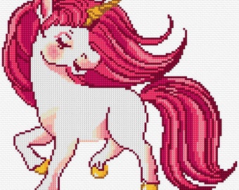 May include: A white unicorn with a pink mane and tail. The unicorn has a gold horn and closed eyes. The unicorn is standing on a white background.