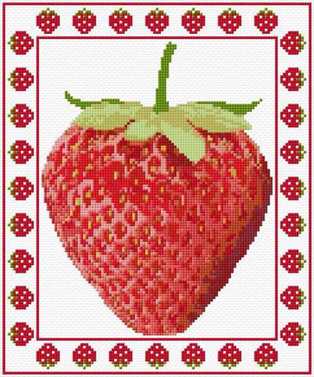 Strawberry Cross Stitch Pattern With Border PDF Pattern Digital ...