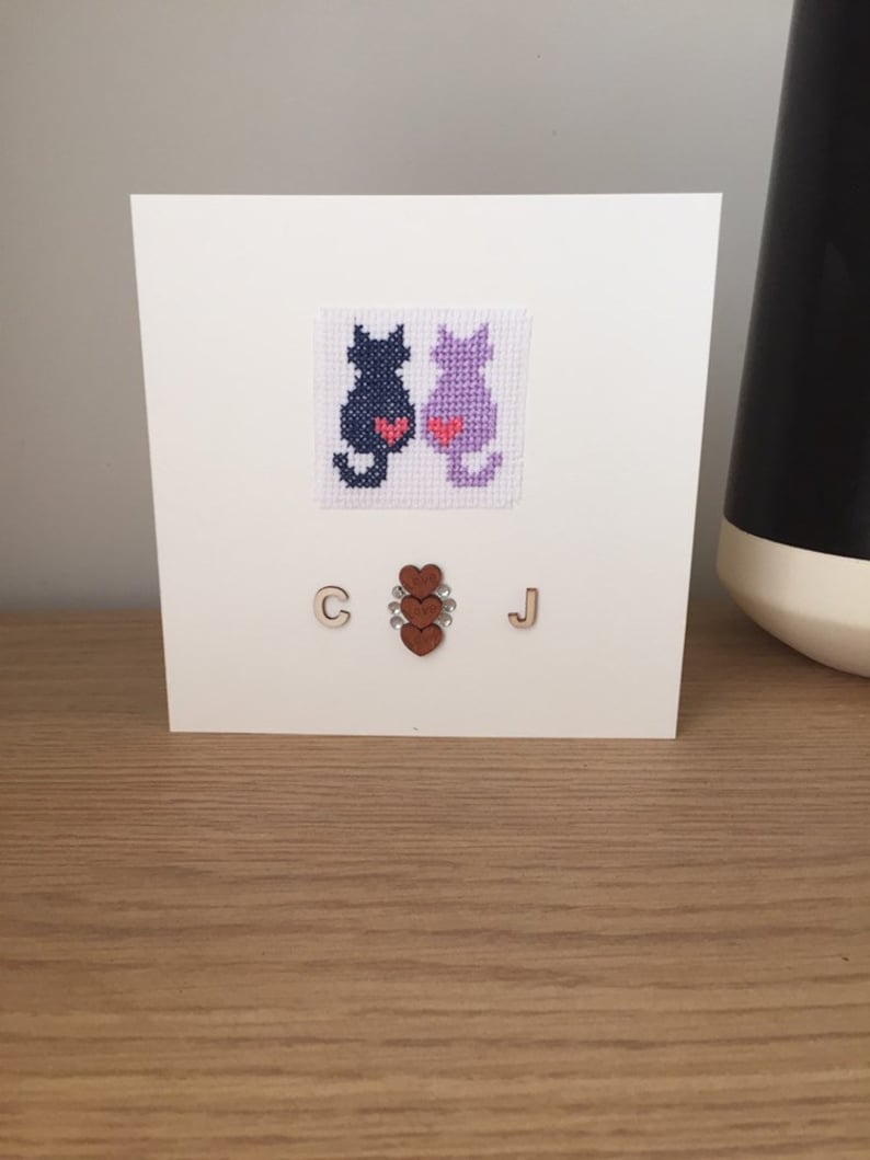 Personalised Cats Engagement Cross Stitch Card Unique Gift