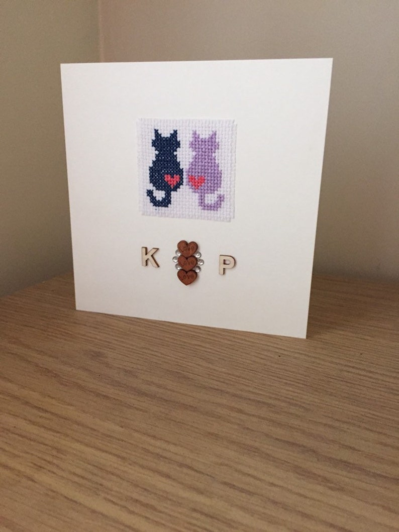 Personalised Cats Engagement Cross Stitch Card Unique Gift