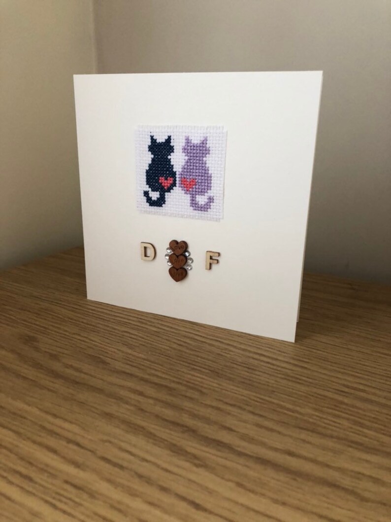 Personalised Cats Engagement Cross Stitch Card Unique Gift