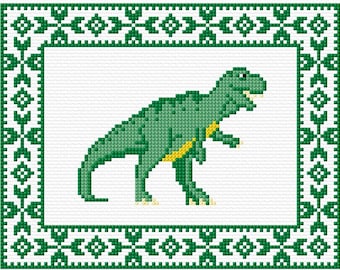 Dinosaur Cross Stitch Pattern PDF Pattern Digital Download Counted Cross Stitch Green Dinosaur Dino Animal DMC Colours