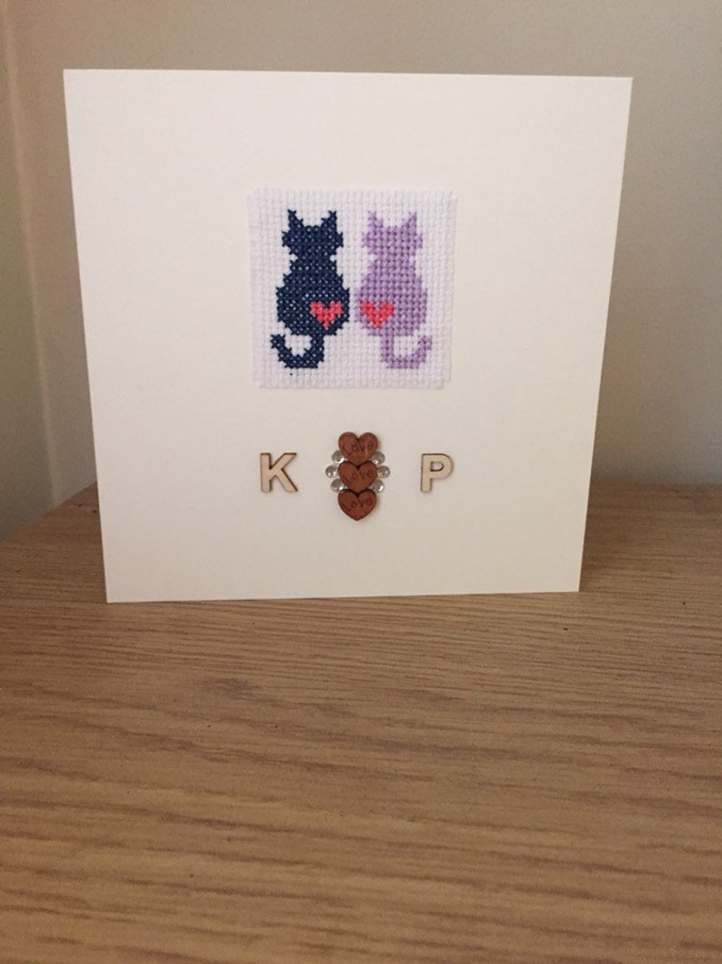 Personalised Cats Engagement Cross Stitch Card Unique Gift